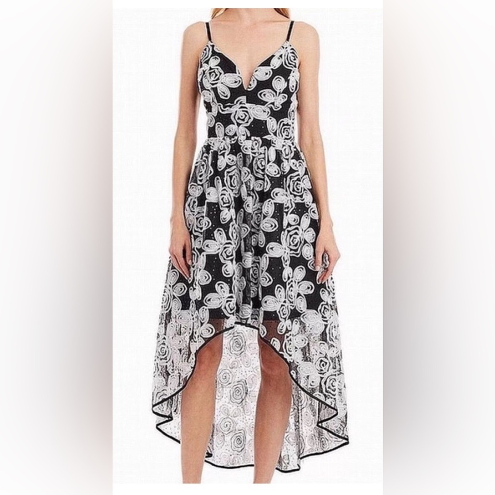 NWT Nicole Miller Black and White Floral High-Low Dress Size 8